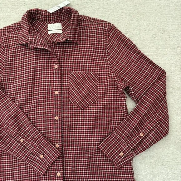 J Crew Red Plaid Shirt Womens Size 6 Flannel Button Down Classic Fit NWT Casual - Picture 2 of 10